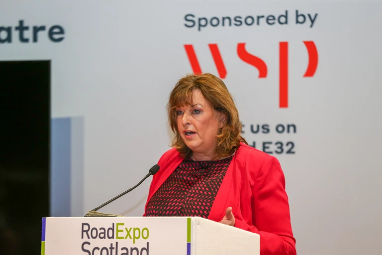 Fiona Hyslop, Cabinet Secretary for Transport speaking at Road Expo Scotland